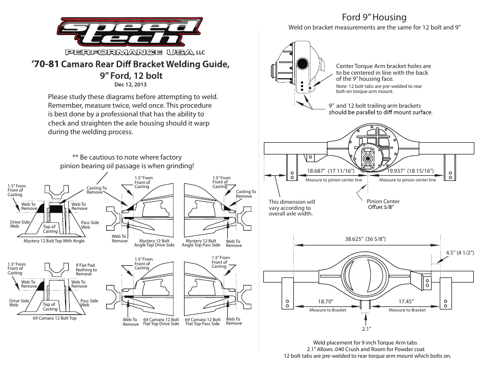 Speedtech Torque Arm Axle Bracket 70-81 Camaro User Manual | 1 page