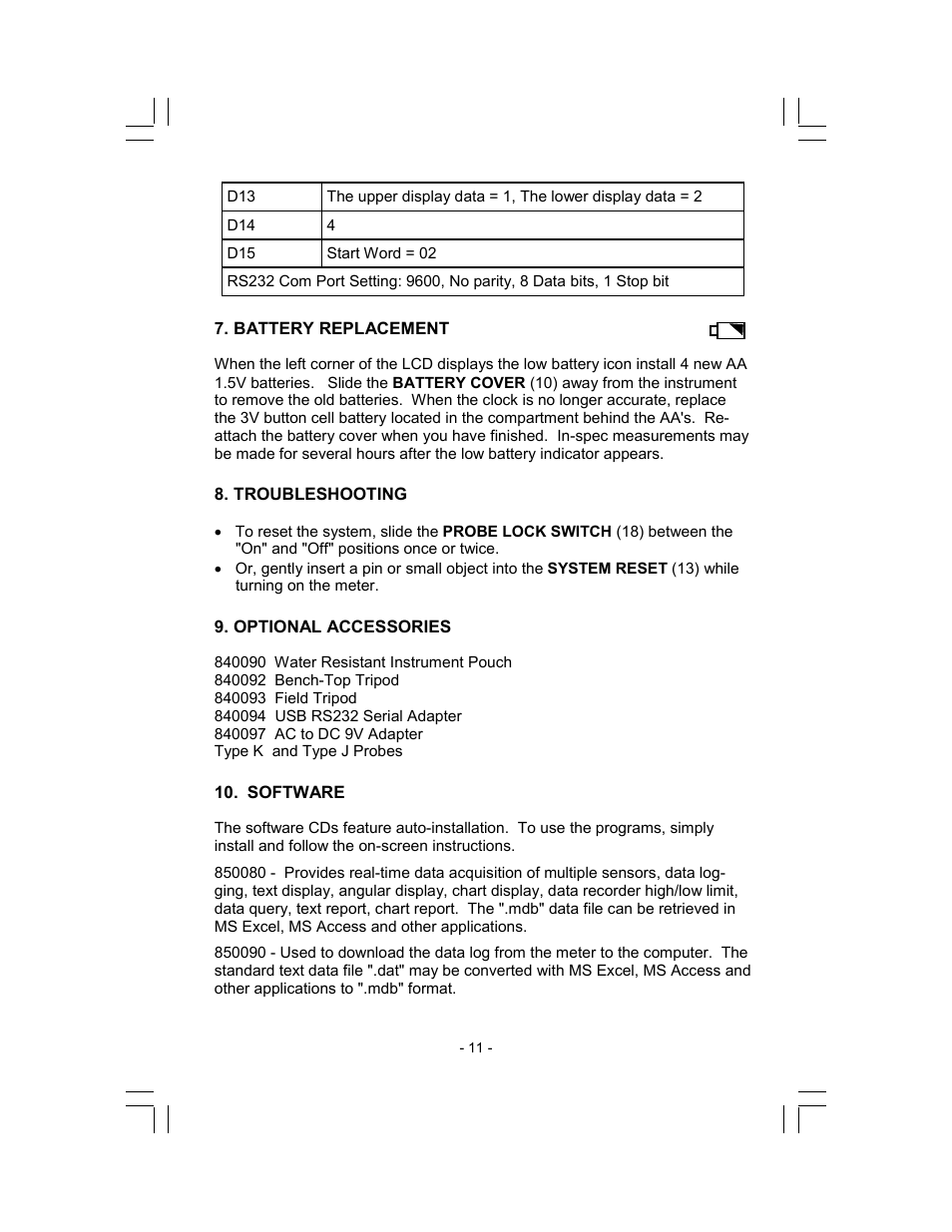 Sper Scientific 840002 Anemometer Hotwire CFM Datalogger User Manual | Page 11 / 12