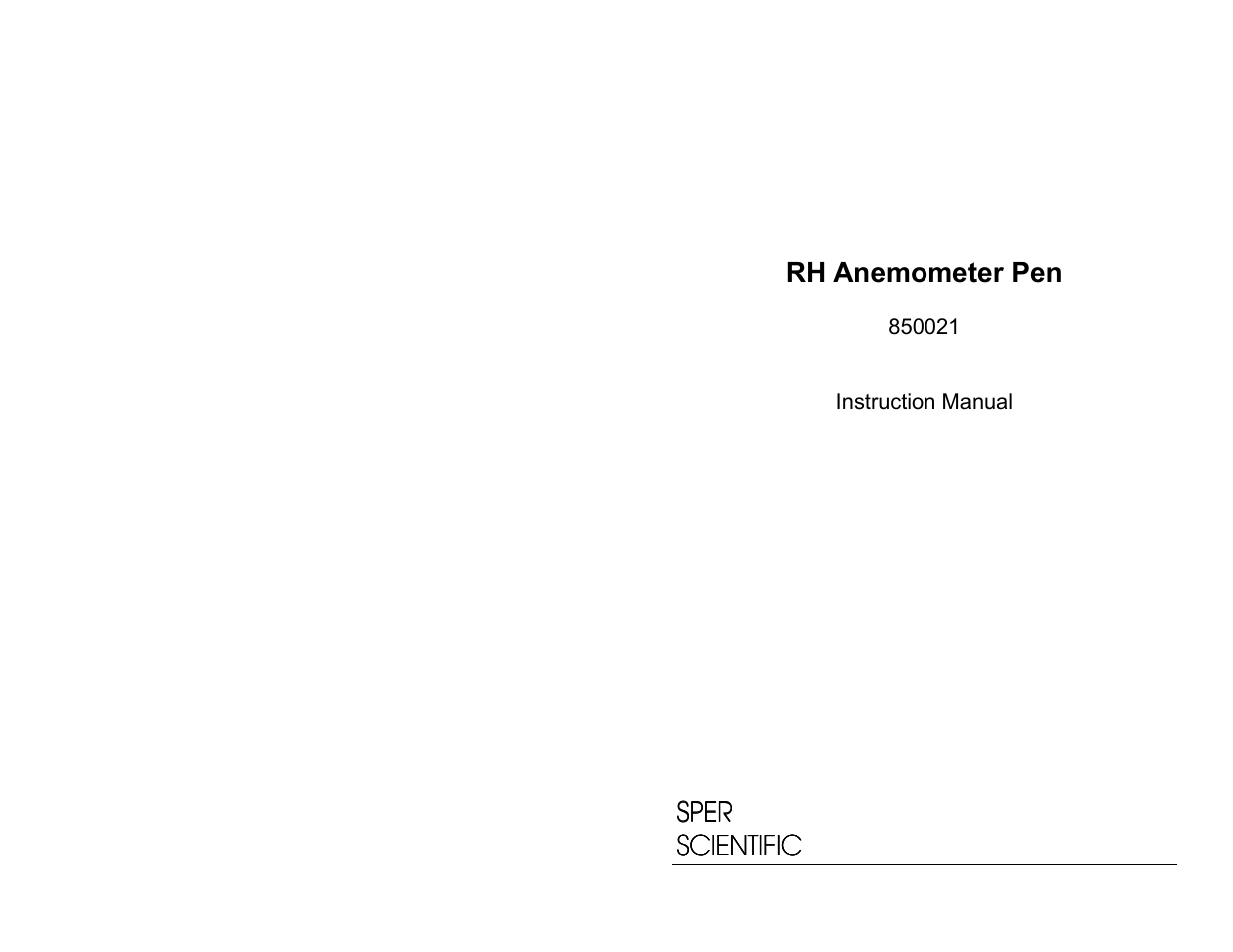 Sper Scientific 850021 Anemometer RH Pen User Manual | 8 pages