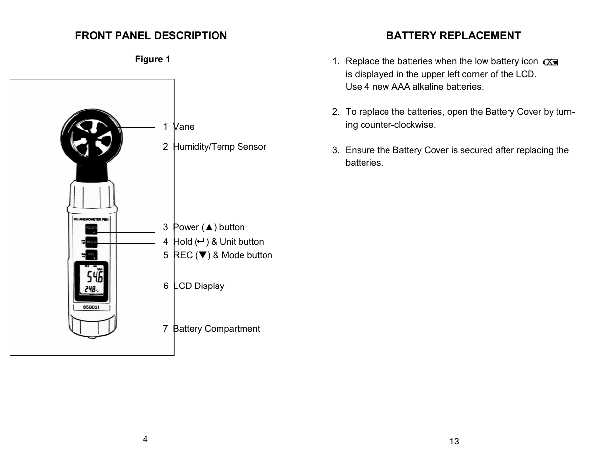 Sper Scientific 850021 Anemometer RH Pen User Manual | Page 4 / 8