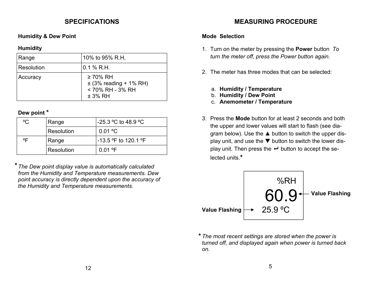 9 ºc | Sper Scientific 850021 Anemometer RH Pen User Manual | Page 5 / 8