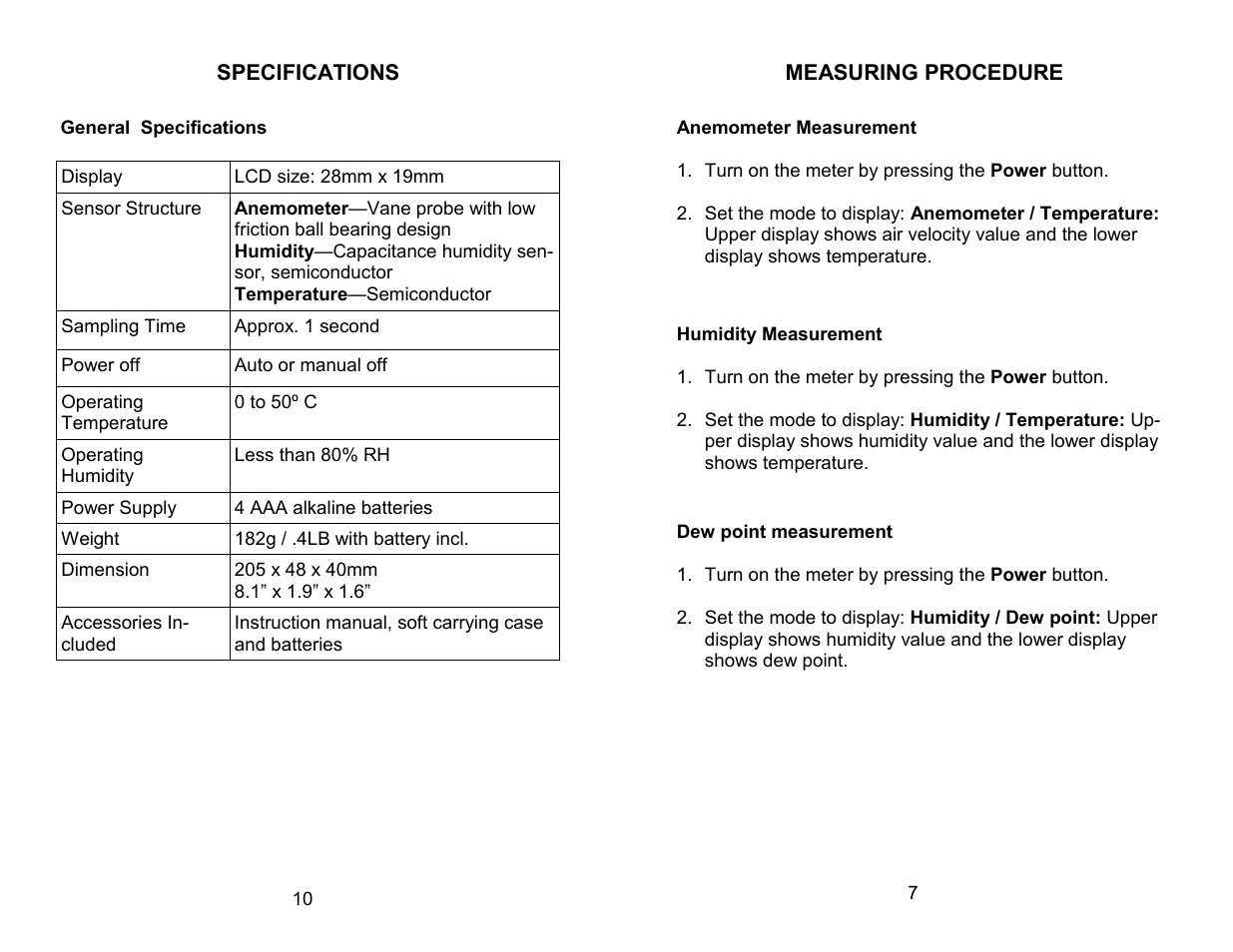 Sper Scientific 850021 Anemometer RH Pen User Manual | Page 7 / 8