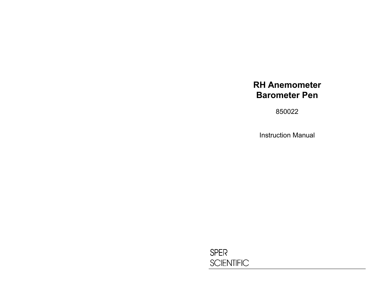 Sper Scientific 850022 Anemometer RH Barometer Pen User Manual | 8 pages