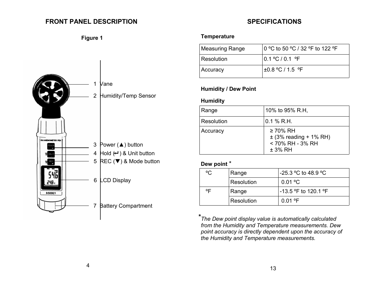Sper Scientific 850022 Anemometer RH Barometer Pen User Manual | Page 4 / 8