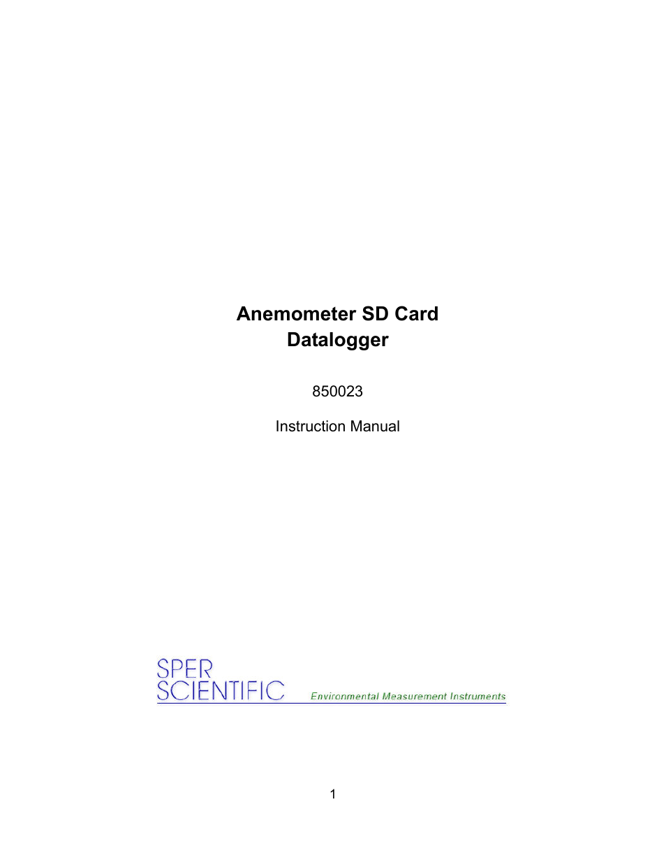 Sper Scientific 850023 Anemometer SD Card Logger User Manual | 32 pages