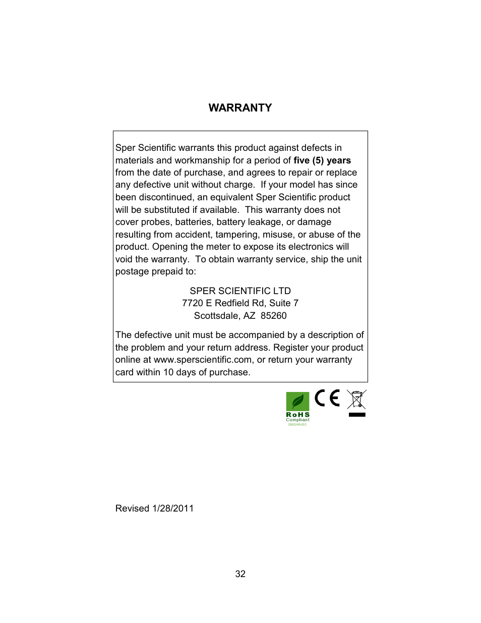 Sper Scientific 850023 Anemometer SD Card Logger User Manual | Page 32 / 32