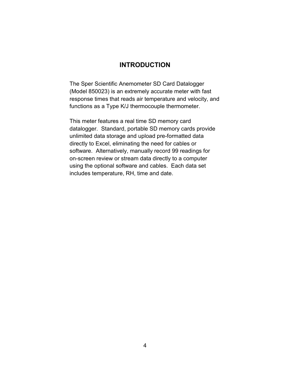 Sper Scientific 850023 Anemometer SD Card Logger User Manual | Page 4 / 32