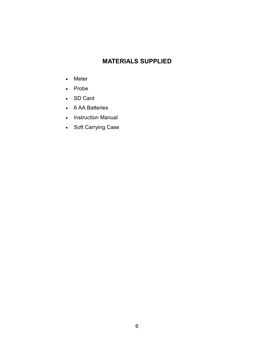 Materials supplied | Sper Scientific 850023 Anemometer SD Card Logger User Manual | Page 6 / 32
