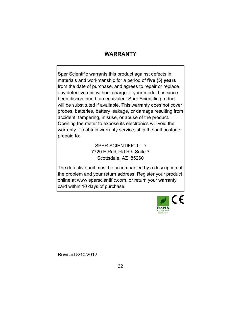Sper Scientific 850024 Hot Wire Anemometer SD Card Logger User Manual | Page 32 / 32