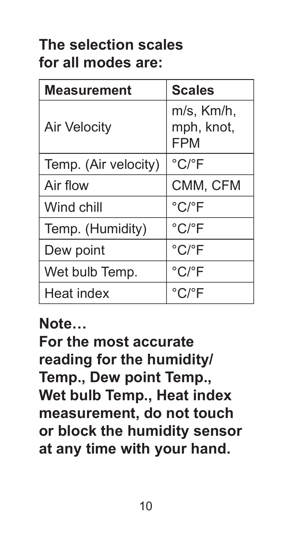 Sper Scientific 850026 Mini Environmental Quality Meter User Manual | Page 10 / 20