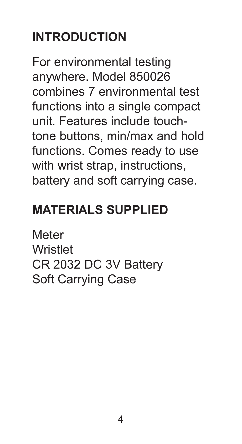 Sper Scientific 850026 Mini Environmental Quality Meter User Manual | Page 4 / 20