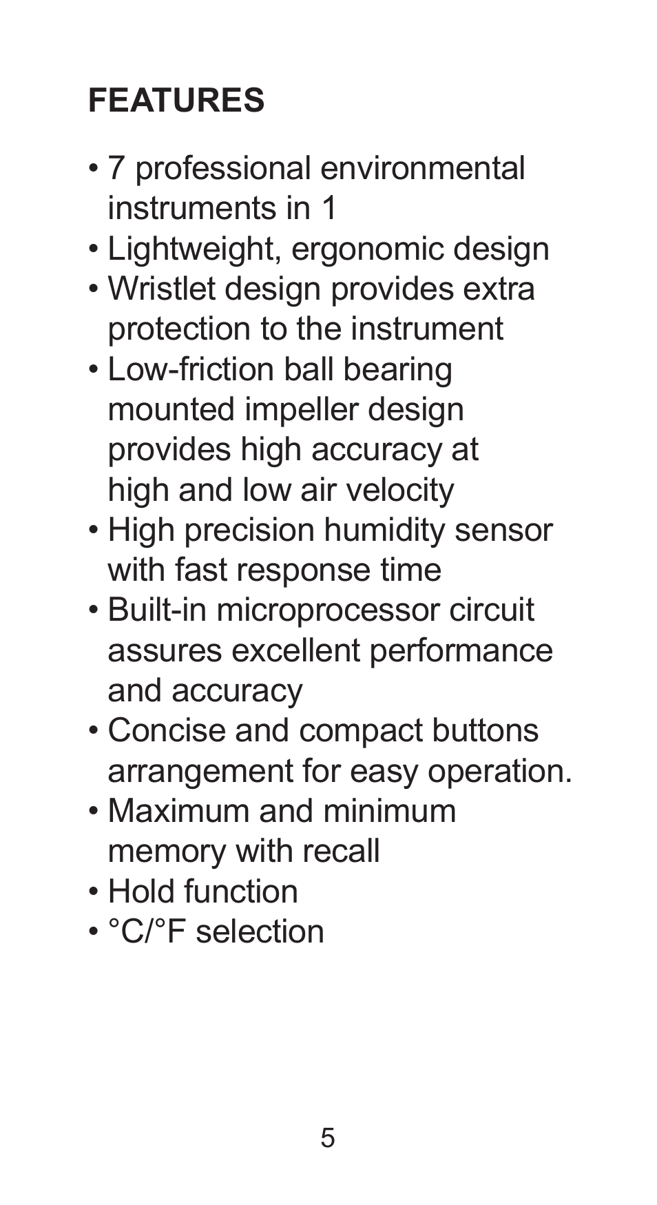 Sper Scientific 850026 Mini Environmental Quality Meter User Manual | Page 5 / 20