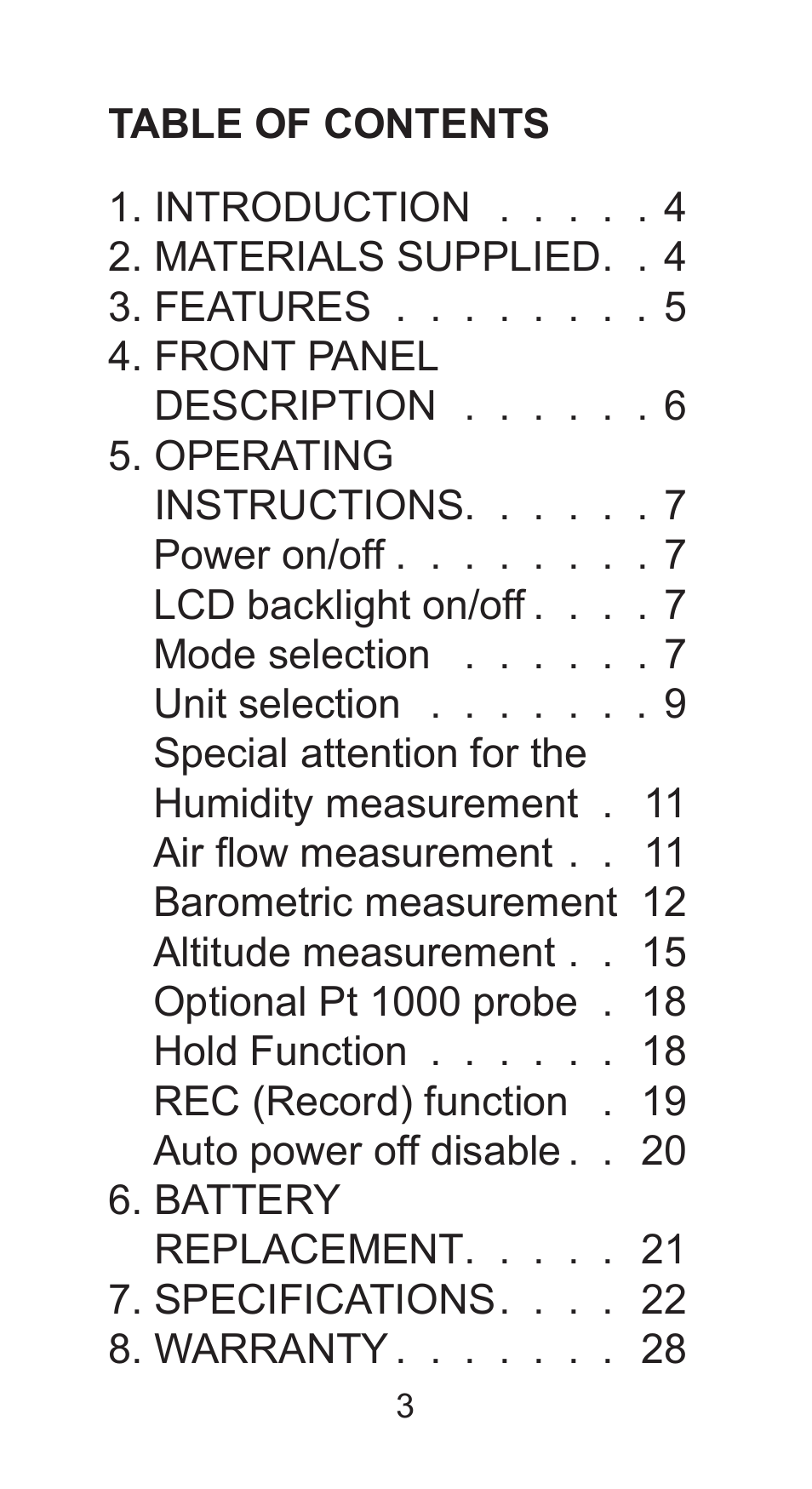 Sper Scientific 850027 Mini Environmental Quality Meter User Manual | Page 3 / 28