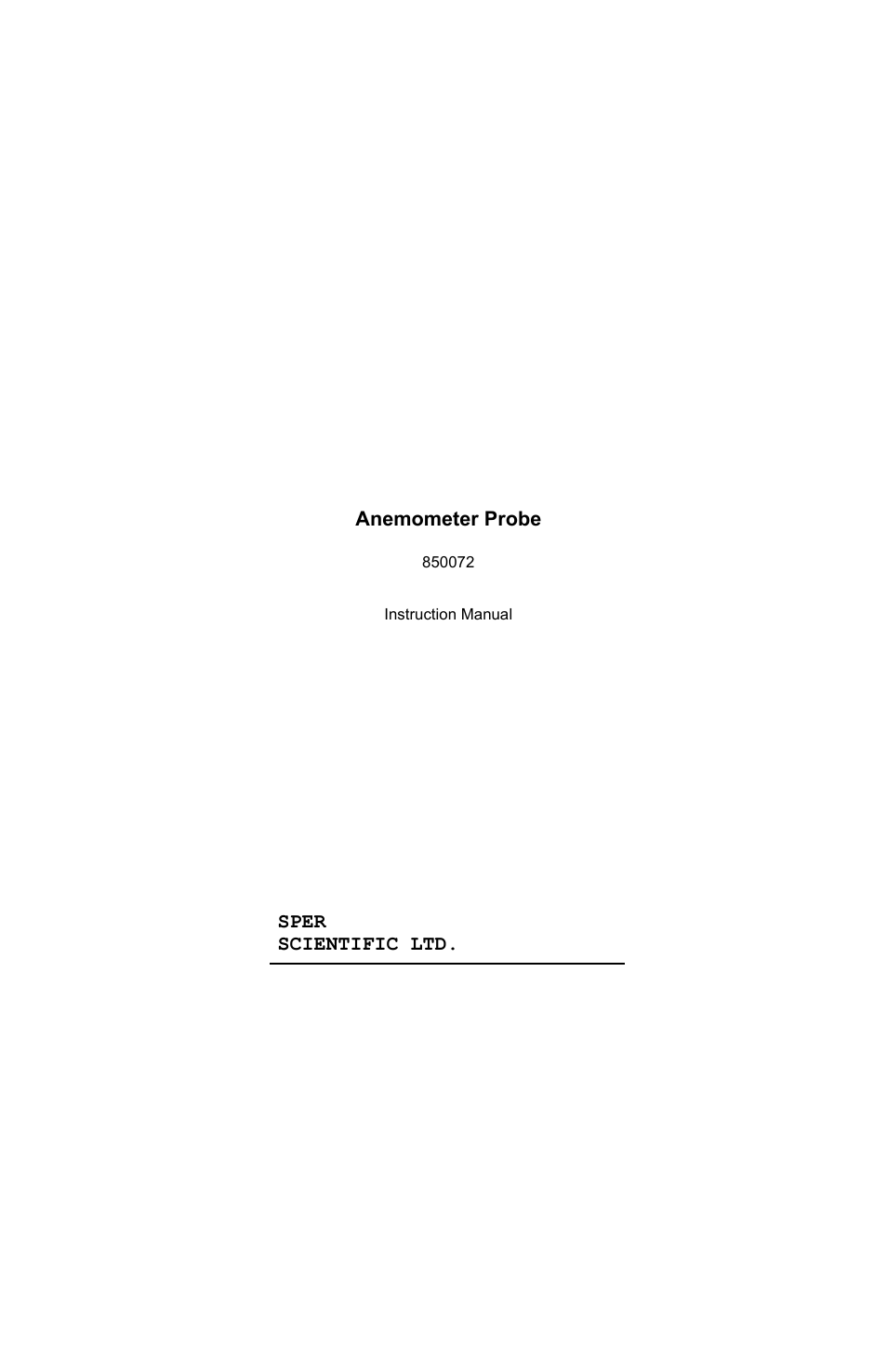 Sper Scientific 850072 Anemometer Probe User Manual | 4 pages