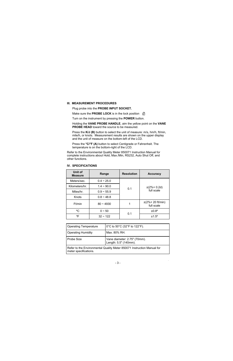 Sper Scientific 850072 Anemometer Probe User Manual | Page 3 / 4