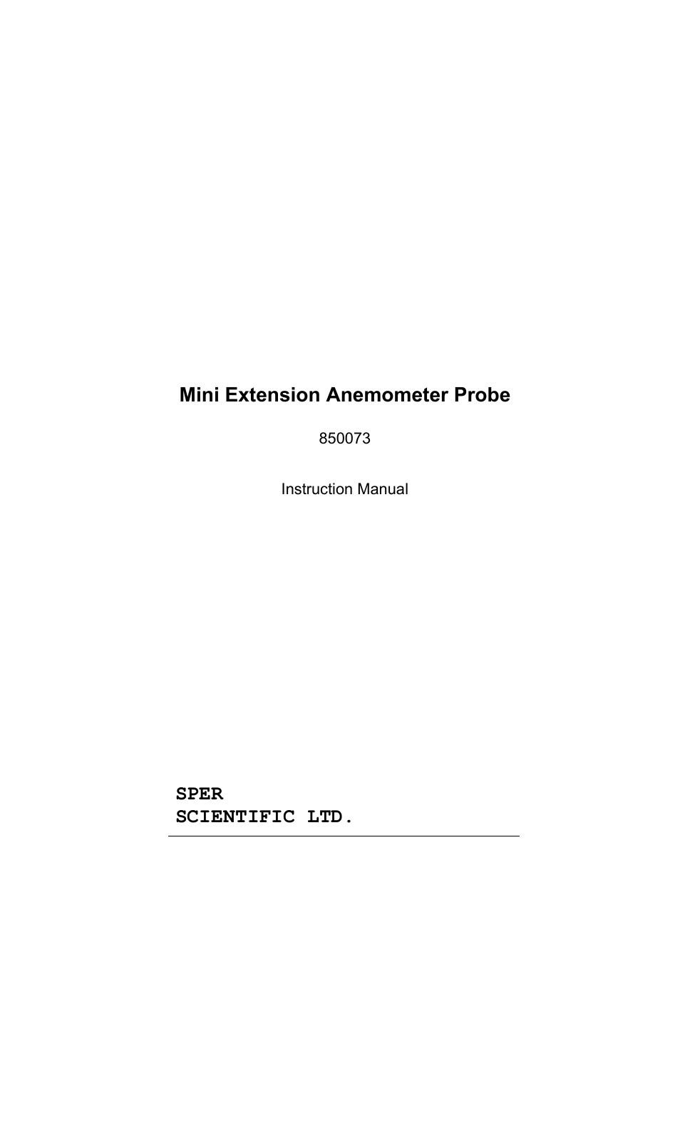 Sper Scientific 850073 Anemometer Probe - Mini Extension User Manual | 4 pages