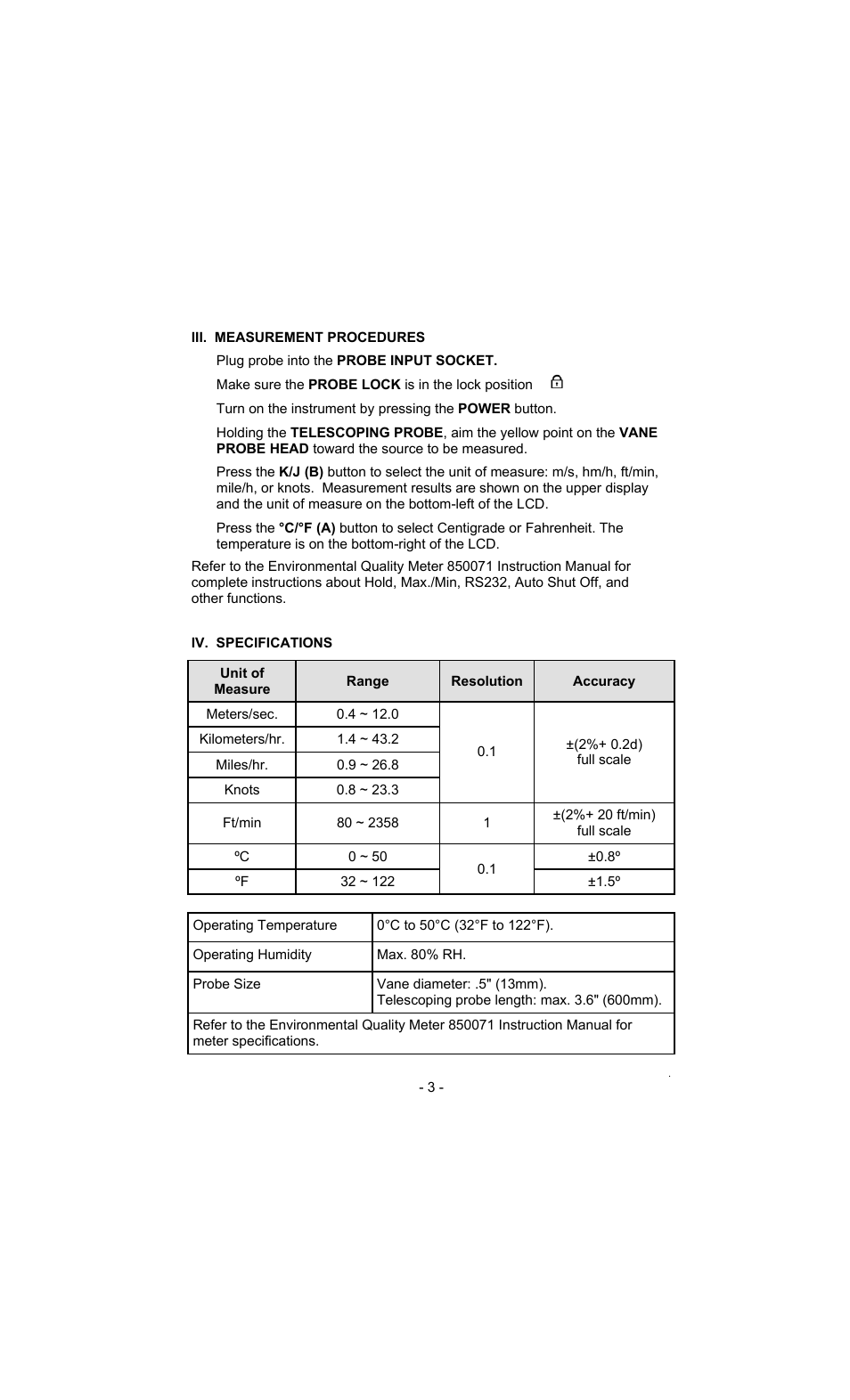 Sper Scientific 850073 Anemometer Probe - Mini Extension User Manual | Page 3 / 4