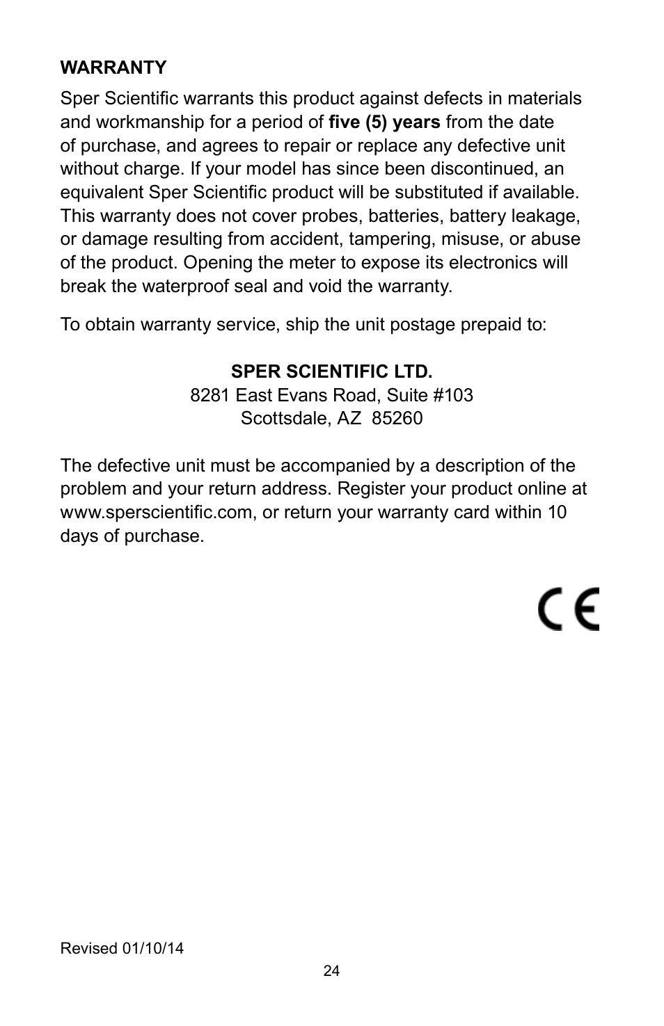 Sper Scientific 850034K AquaShock® Water Purity Kit User Manual | Page 24 / 24