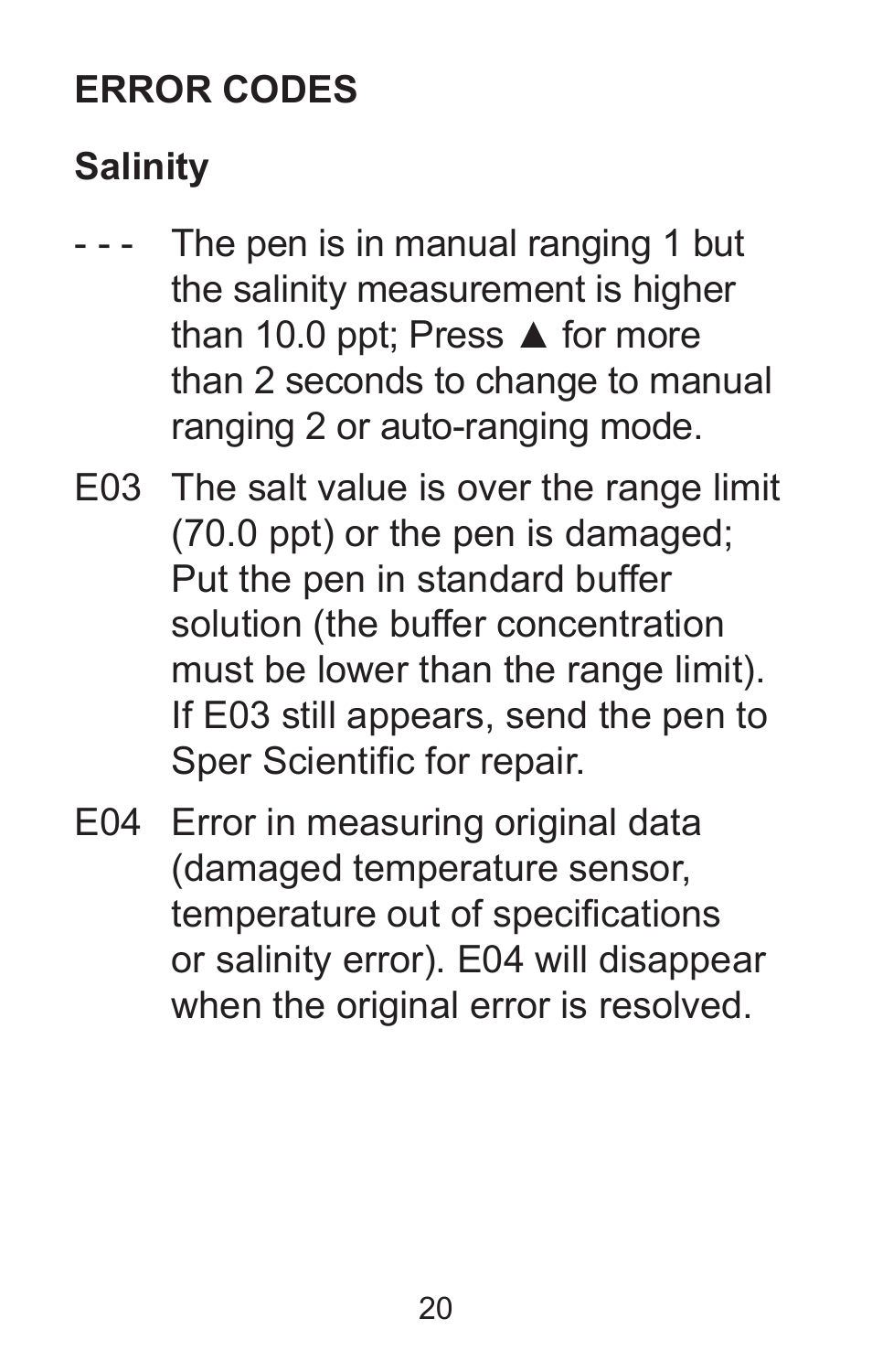 Sper Scientific 850037 Large Display Conductivity Pen User Manual | Page 20 / 56