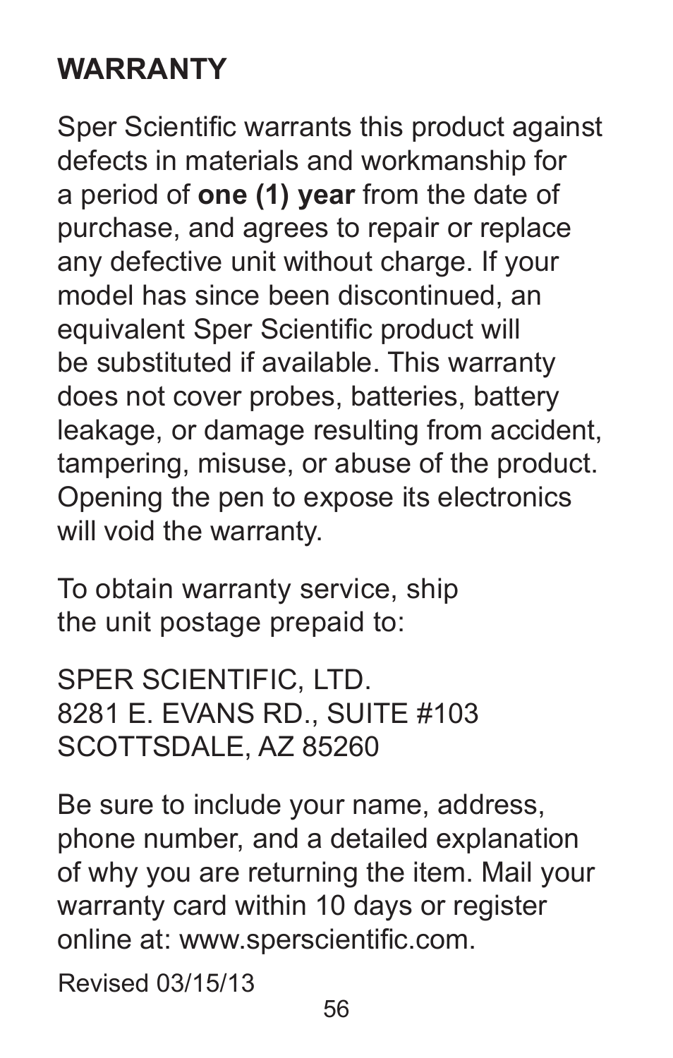 Sper Scientific 850037 Large Display Conductivity Pen User Manual | Page 56 / 56