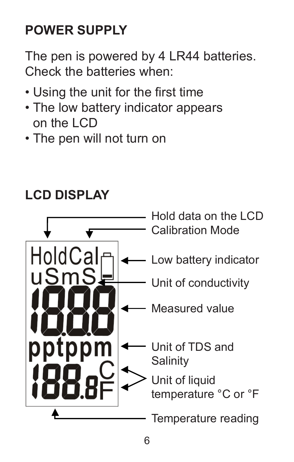 Sper Scientific 850037 Large Display Conductivity Pen User Manual | Page 6 / 56