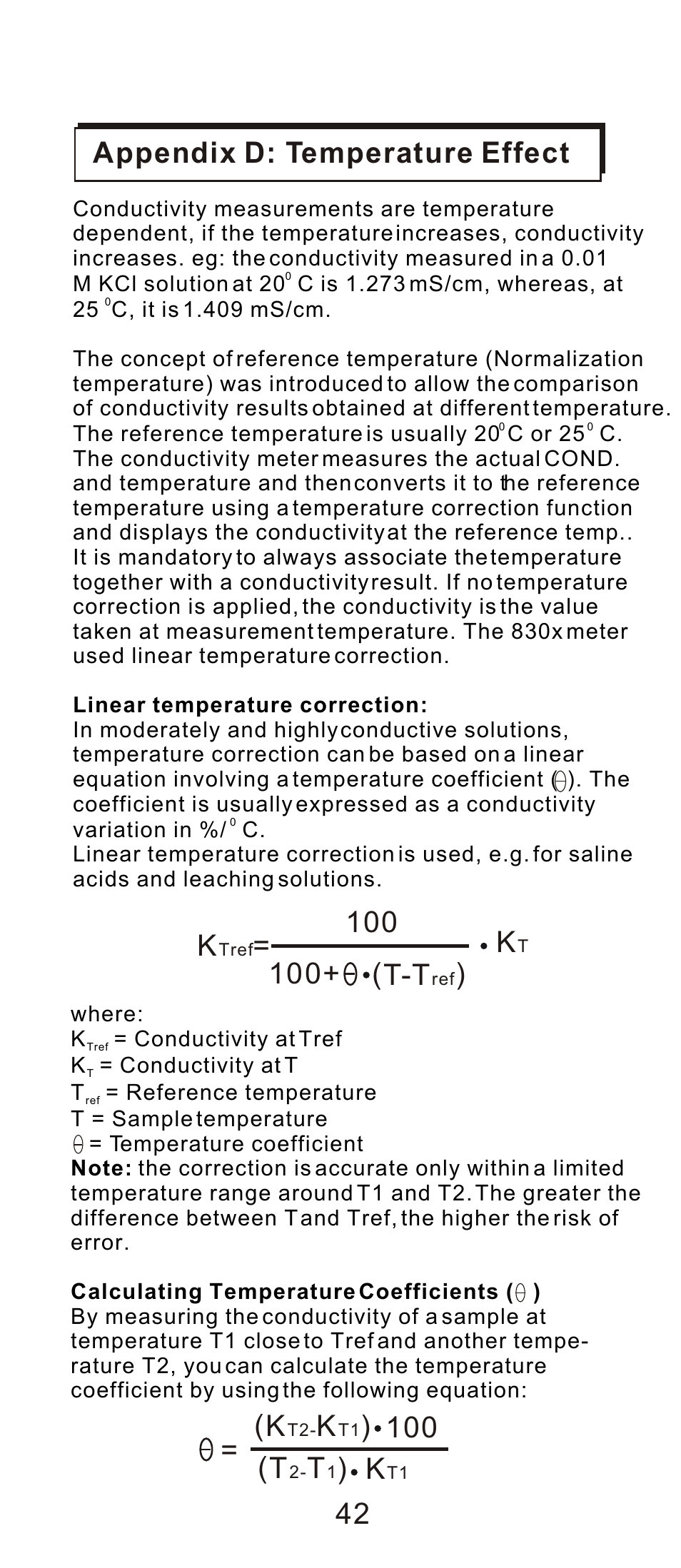 Appendix d: temperature effect, 100 ( = t | Sper Scientific 850038 Pure Water Meter User Manual | Page 44 / 45