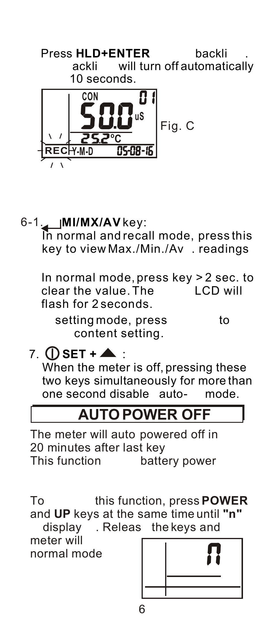 Auto power off | Sper Scientific 850038 Pure Water Meter User Manual | Page 7 / 45