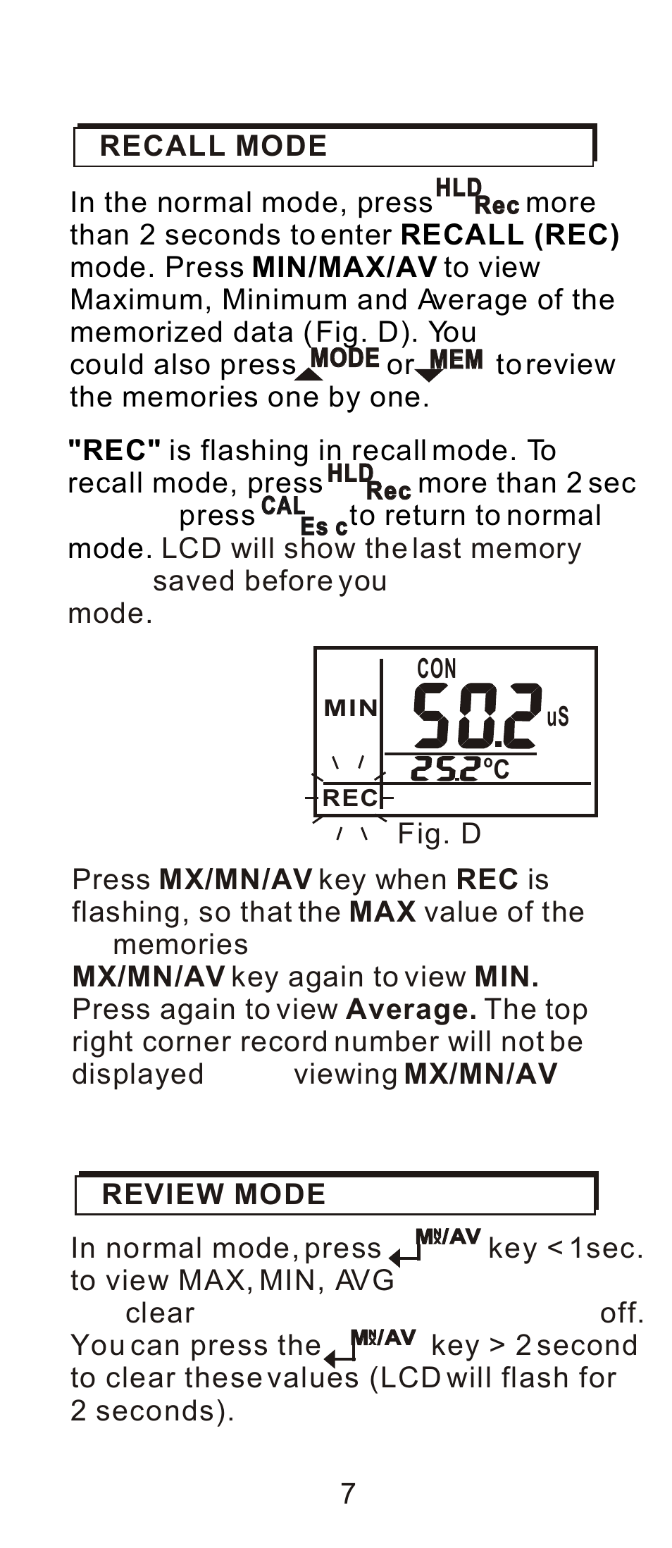 Recall mode 7, Fig. d | Sper Scientific 850038 Pure Water Meter User Manual | Page 8 / 45
