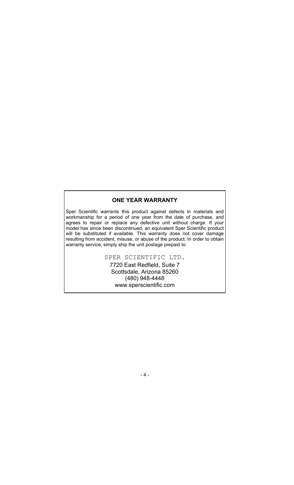 Sper scientific ltd | Sper Scientific 850082 ATC Temperature Probe User Manual | Page 4 / 4
