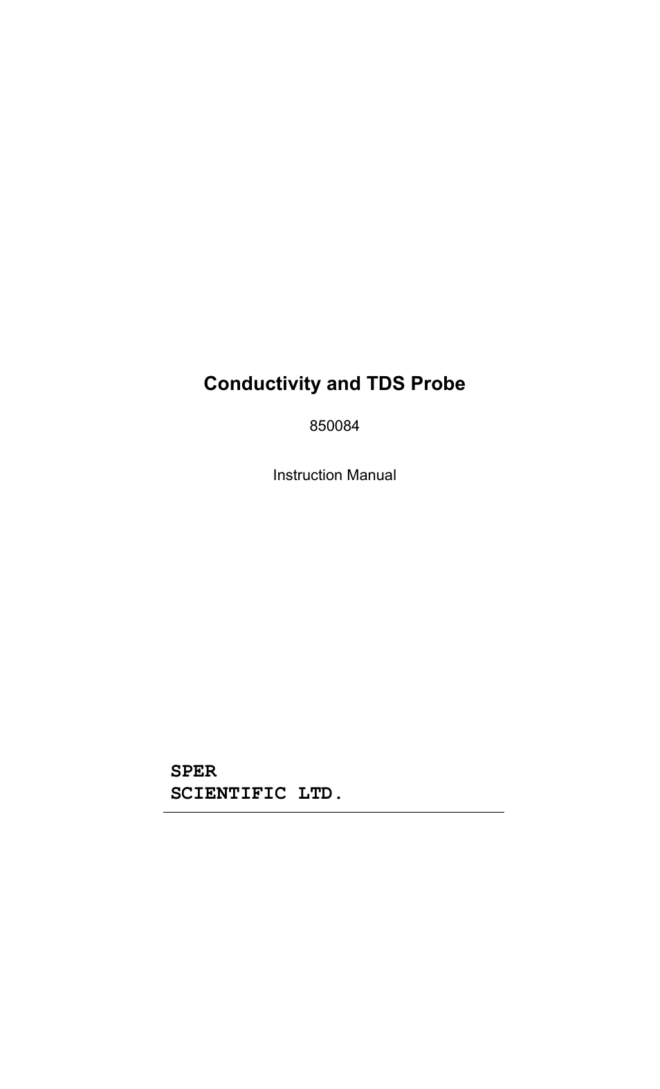 Sper Scientific 850084 Conductivity TDS Probe User Manual | 4 pages