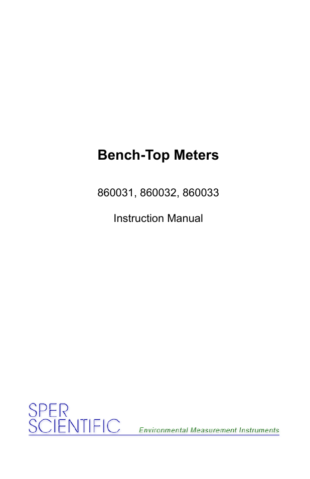 Sper Scientific 860031 pH - mV Bench-Top Meter User Manual | 72 pages