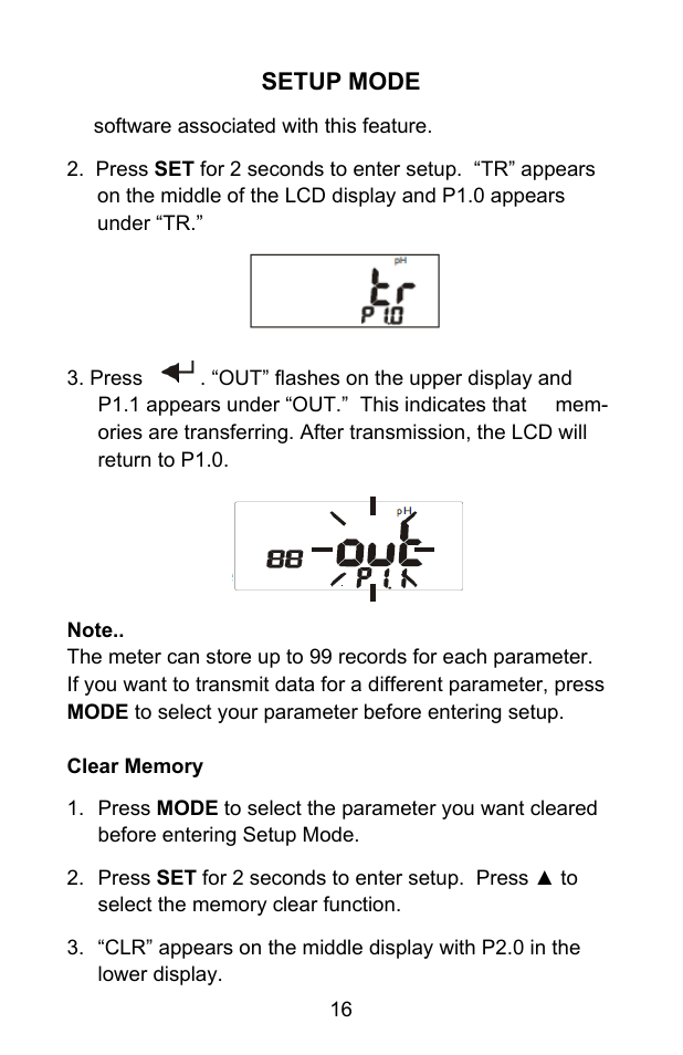 Setup mode | Sper Scientific 860031 pH - mV Bench-Top Meter User Manual | Page 16 / 72