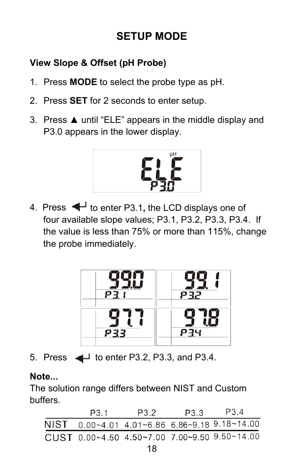 Setup mode | Sper Scientific 860031 pH - mV Bench-Top Meter User Manual | Page 18 / 72
