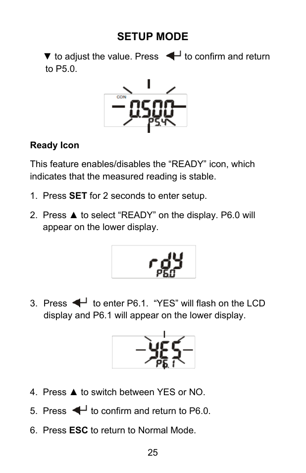 Setup mode | Sper Scientific 860031 pH - mV Bench-Top Meter User Manual | Page 25 / 72