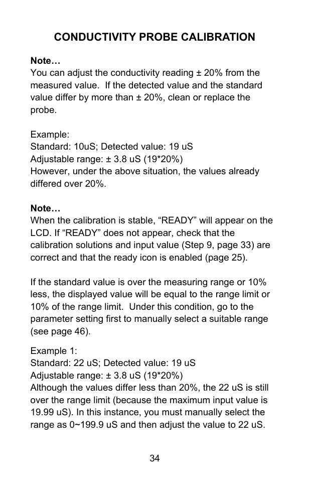 Conductivity probe calibration | Sper Scientific 860031 pH - mV Bench-Top Meter User Manual | Page 34 / 72