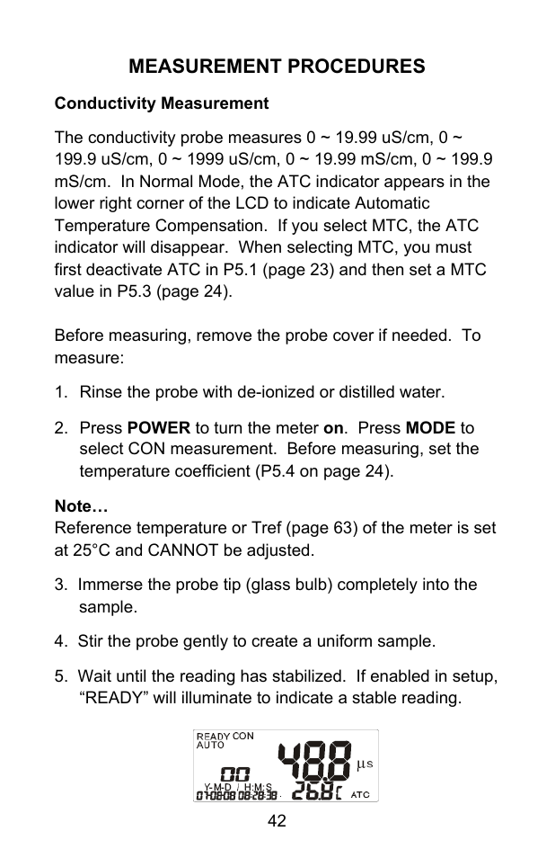 Measurement procedures | Sper Scientific 860031 pH - mV Bench-Top Meter User Manual | Page 42 / 72