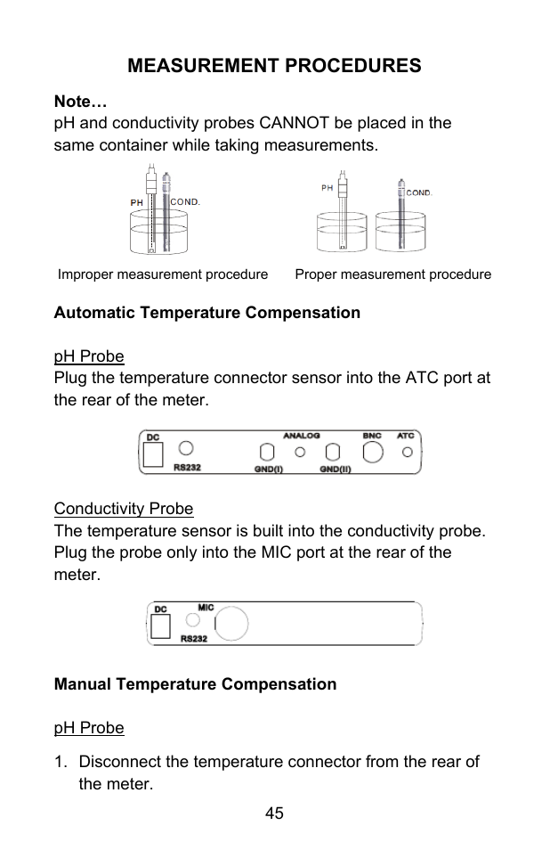 Measurement procedures | Sper Scientific 860031 pH - mV Bench-Top Meter User Manual | Page 45 / 72
