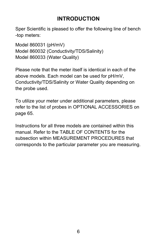 Introduction | Sper Scientific 860031 pH - mV Bench-Top Meter User Manual | Page 6 / 72