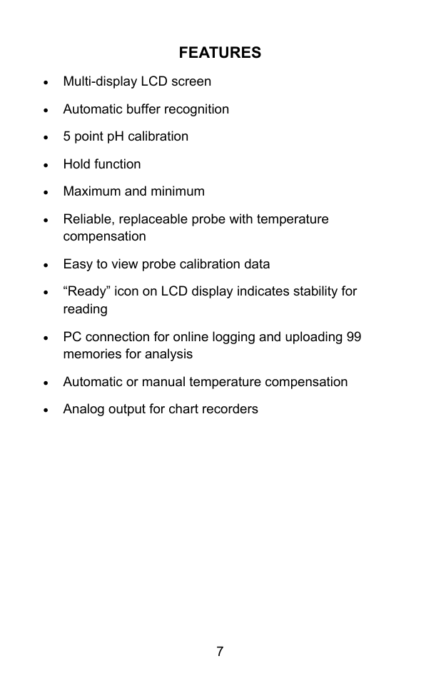 Features | Sper Scientific 860031 pH - mV Bench-Top Meter User Manual | Page 7 / 72