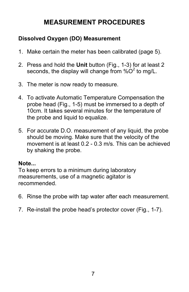 Measurement procedures | Sper Scientific 850045 Dissolved Oxygen - DO Pen User Manual | Page 7 / 16