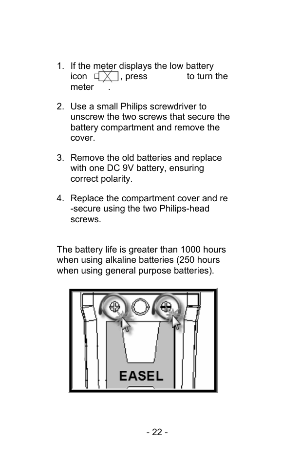 Battery replacement | Sper Scientific 850068 Hybrid Powered Environmental Meter User Manual | Page 22 / 28