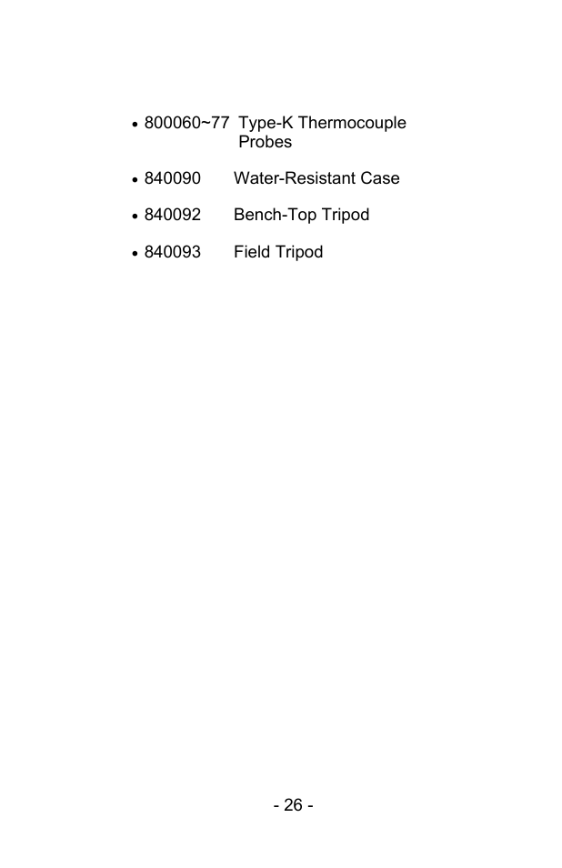 Optional accessories | Sper Scientific 850068 Hybrid Powered Environmental Meter User Manual | Page 26 / 28