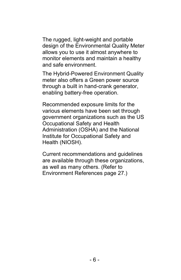 Introduction | Sper Scientific 850068 Hybrid Powered Environmental Meter User Manual | Page 6 / 28