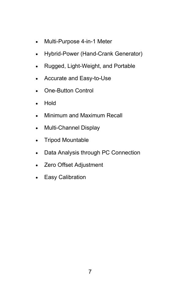 Features | Sper Scientific 850068 Hybrid Powered Environmental Meter User Manual | Page 7 / 28