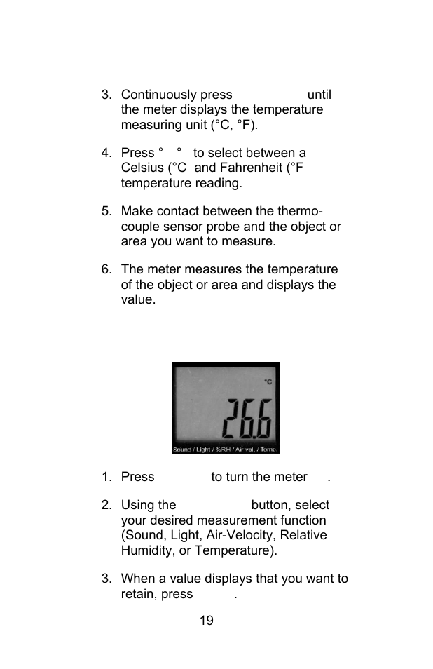 Measurement procedures | Sper Scientific 850069 Environmental Quality Meter w/Sound User Manual | Page 19 / 32