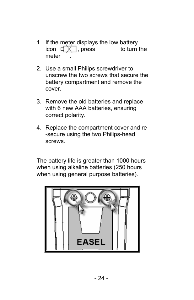 Battery replacement | Sper Scientific 850069 Environmental Quality Meter w/Sound User Manual | Page 24 / 32