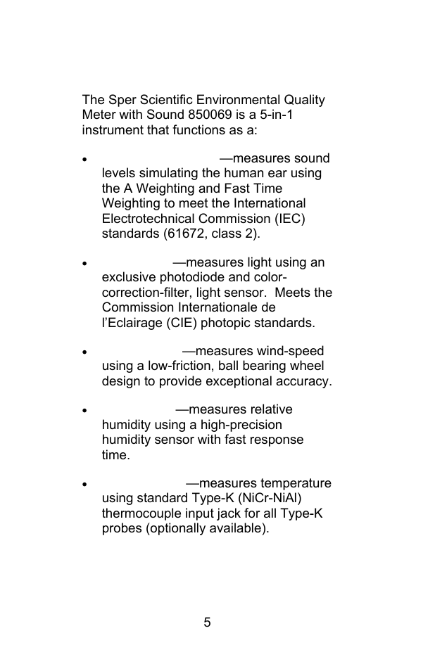 Introduction | Sper Scientific 850069 Environmental Quality Meter w/Sound User Manual | Page 5 / 32