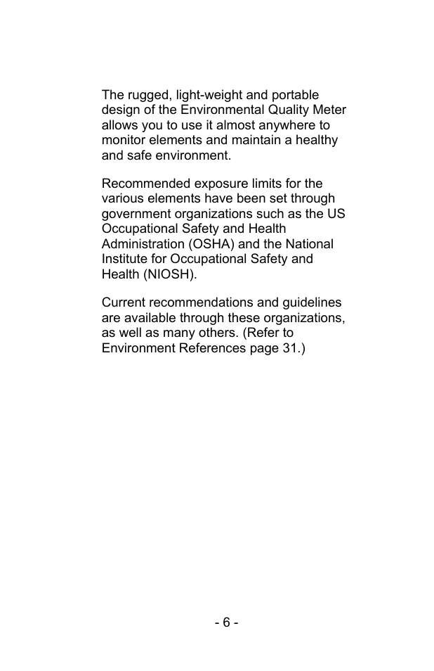 Introduction | Sper Scientific 850069 Environmental Quality Meter w/Sound User Manual | Page 6 / 32