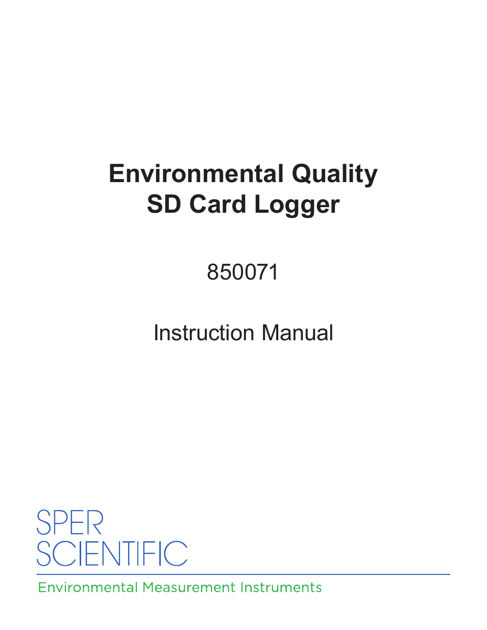 Sper Scientific 850071 Environmental Quality Meter User Manual | 36 pages