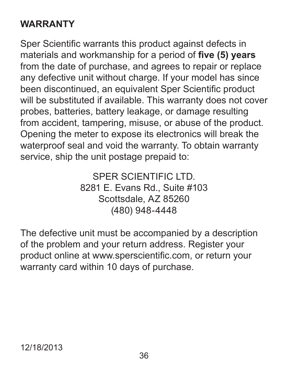 Sper Scientific 850071 Environmental Quality Meter User Manual | Page 36 / 36